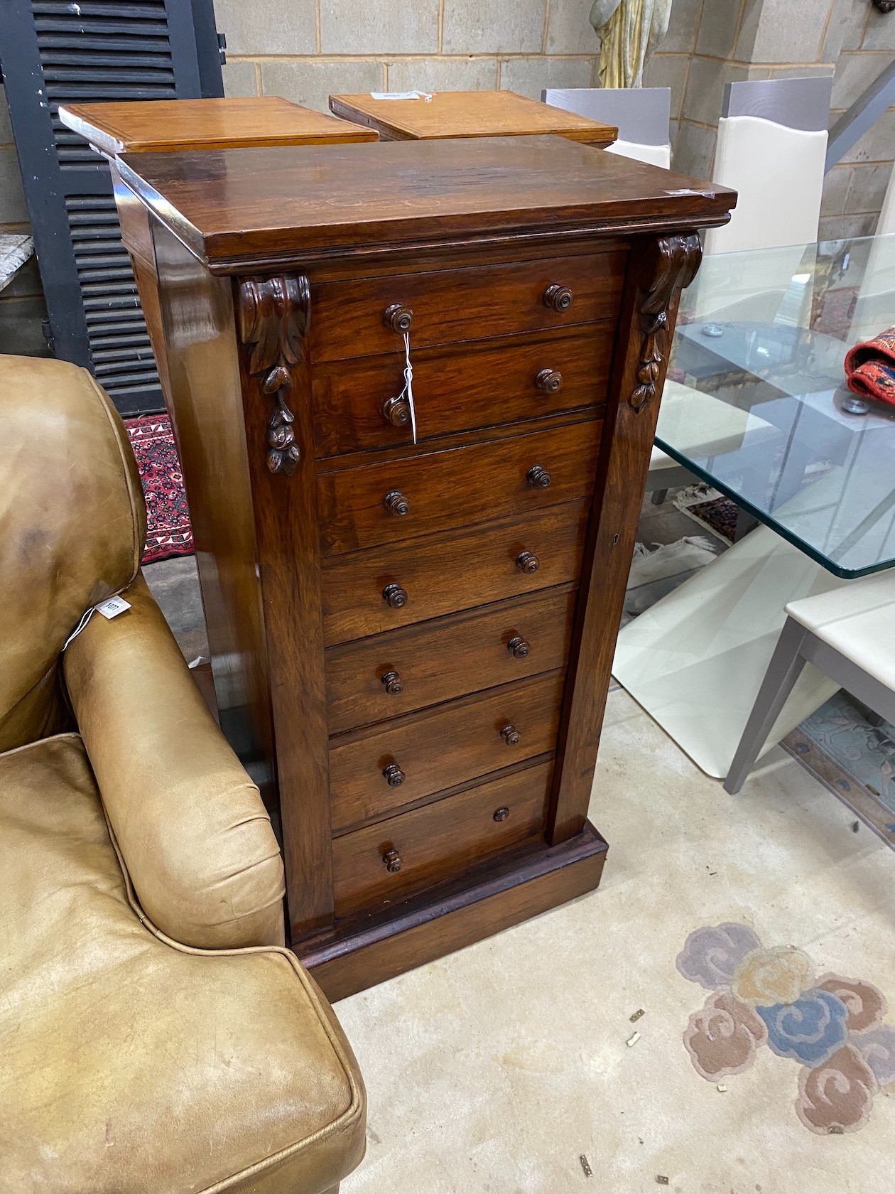 A Victorian rosewood Wellington chest of seven drawers, width 56cm, depth 36cm, height 113cm